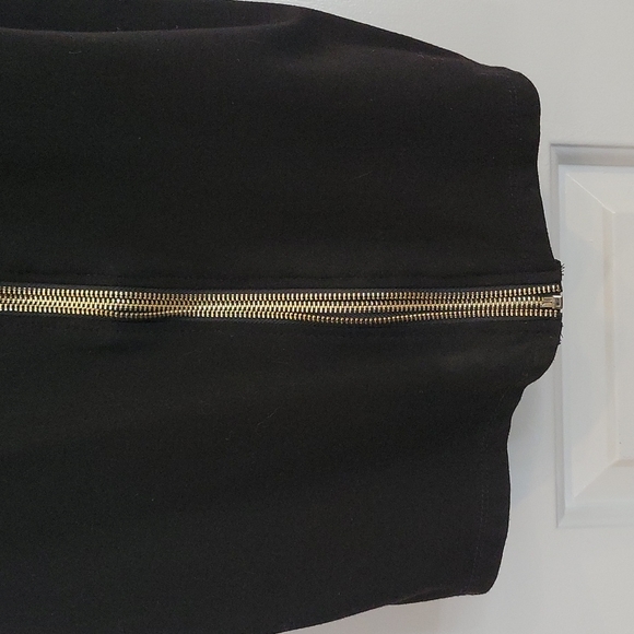 Stretchy Black Slim bodycon fitted Cocktail Dress w Gold Zipper Large - Picture 6 of 16